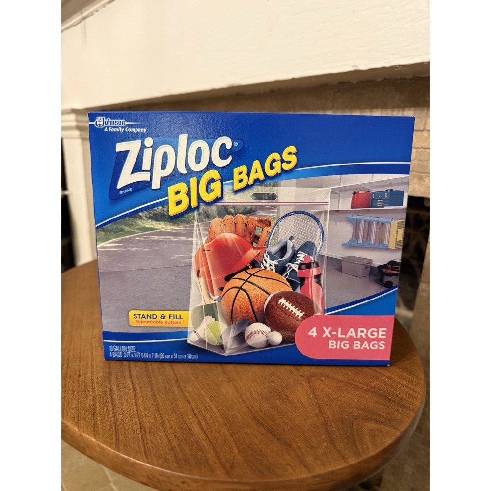 Ziploc Big Bag XL (4 Bags) Stand N Fill 10 gallon Size 2ft x 1ft New